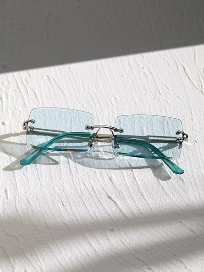 Square Rivet Decor Rimless Sunglasses