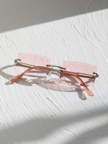 Square Rivet Decor Rimless Sunglasses