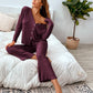 Lettuce Trim V-Neck Rib-Knit Button Front Pyjama Sleepwear Set