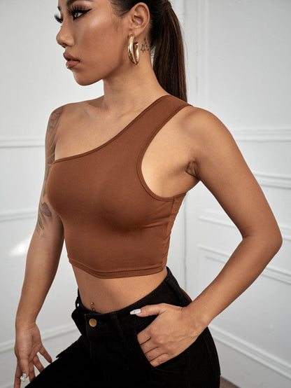 Sleeveless One Shoulder Lace Up Backless Slim Fit Top