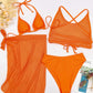 Orange Scoop Neck Mesh Triangle Tie Side Skirt Bikini Swimwear