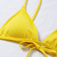 Yellow Halter Neck Triangle Thong Bikini Swimwear