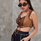 Lace Up Front Contrast Stitch Two Tone Crop Tank Top