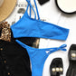 Blue Cut-out One Shoulder Thong Bikini Swimwear