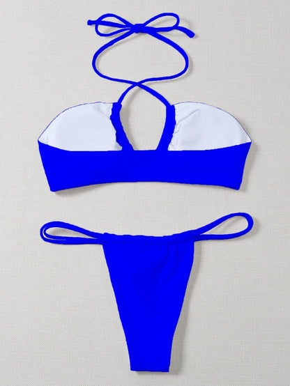 Criss Cross Halter Thong Bikini Swimwear