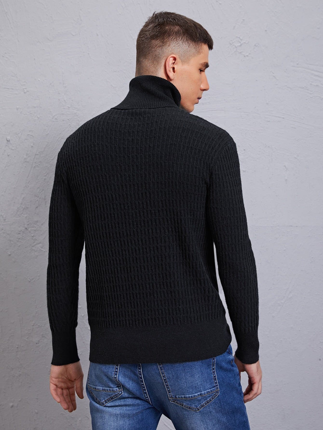 Black Solid Turtleneck High Stretch Sweater