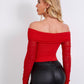Bright Red Off Shoulder Ruched Mesh Slim Fit Crop Top