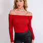Bright Red Off Shoulder Ruched Mesh Slim Fit Crop Top