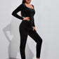 Scoop Neck Skinny High Wasit Velvet Jumpsuit