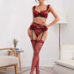 Romantic Floral Lace Underwire Garter Lingerie Set and Stockings