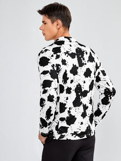 Single Breasted Cow Print Notch Collar Blazer