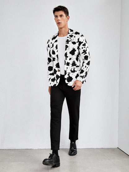 Single Breasted Cow Print Notch Collar Blazer