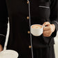 Black Lapel Neck Contrast Binding Pyjama Sleepwear Set