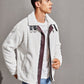White Drop Shoulder Buckle Strap Zip Up Teddy Jacket