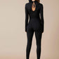 Solid Thumb Hole High Waist Skinny Unitard Jumpsuit With Neck Gaiter