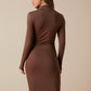 Stand Collar Cowl Neck Ruched Side Slim Fit Dress
