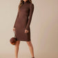 Stand Collar Cowl Neck Ruched Side Slim Fit Dress