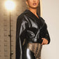 Notched Collar Zip Up Buckle Belted PU Leather Biker Jacket