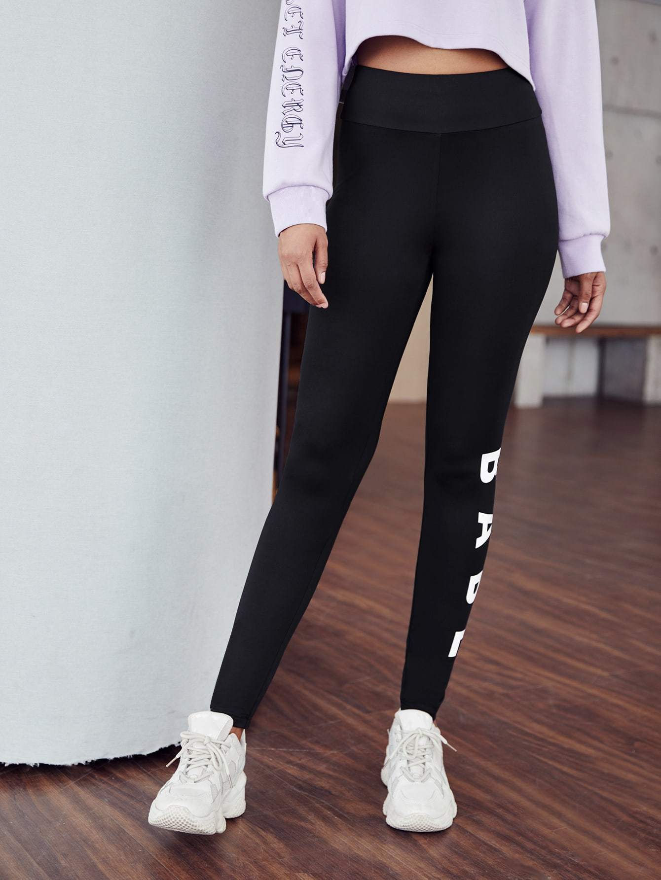 Letter Graphic Wide band Waist Leggings