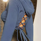 Grommet Lace-up Back Crop Hoodie Pullover