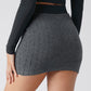 Dark Grey Contrast Waist Slim Fit Knit Skirt