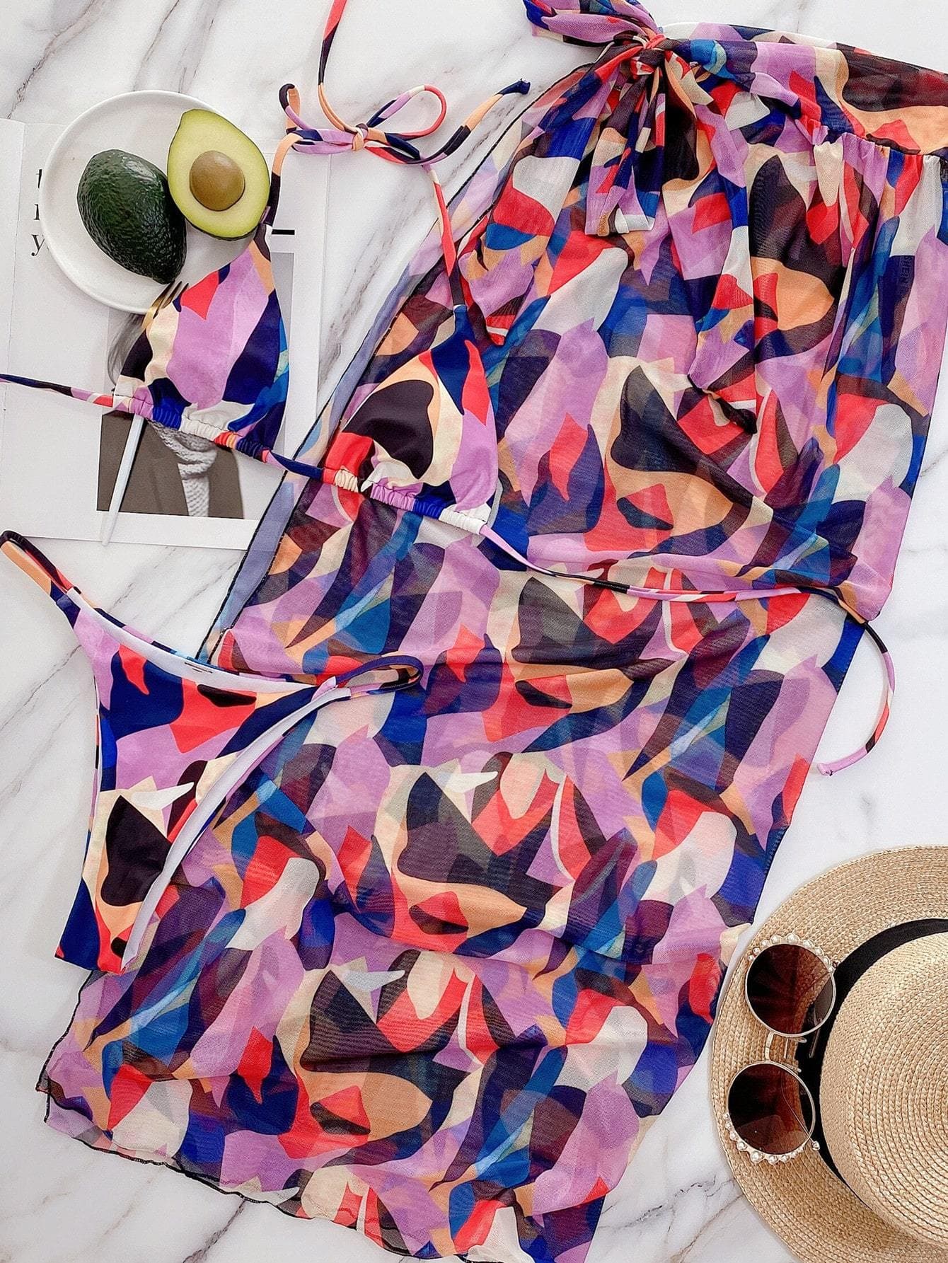 Boho Allover Graphic Triangle Bikini Swimwear
