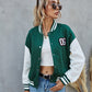 Single Breasted Number Patched Colour Block Drop Shoulder Bomber Jacket