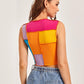 Round Neck Contrast Stitch Letter Graphic Colorblock Slim Fit Tank Top
