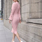 Dusty Pink Stand Collar Flounce Sleeve Buckle Belted Dress