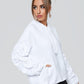 White Ruched Drop Shoulder Drawstring Hoodie Pullover