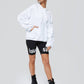 White Ruched Drop Shoulder Drawstring Hoodie Pullover