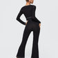 Scoop Neck Rib-knit Flare Leg Skinny Jumpsuit
