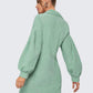 Mint Green Corduroy Bishop Sleeve Button Front Shirt Dress