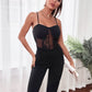 Black High Waist Spaghetti strap Sleeveless Contrast Lace Cami Skinny Jumpsuit