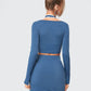 Dusty Blue Slim Fit Tie Front Rib-knit Crop Top With Contrast Binding Skirt
