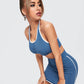 Dusty Blue Slim Fit Tie Front Rib-knit Crop Top With Contrast Binding Skirt