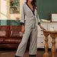 Light Grey Contrast Lace V-Neck Panel Self Tie Pyjama Sleepwear Set