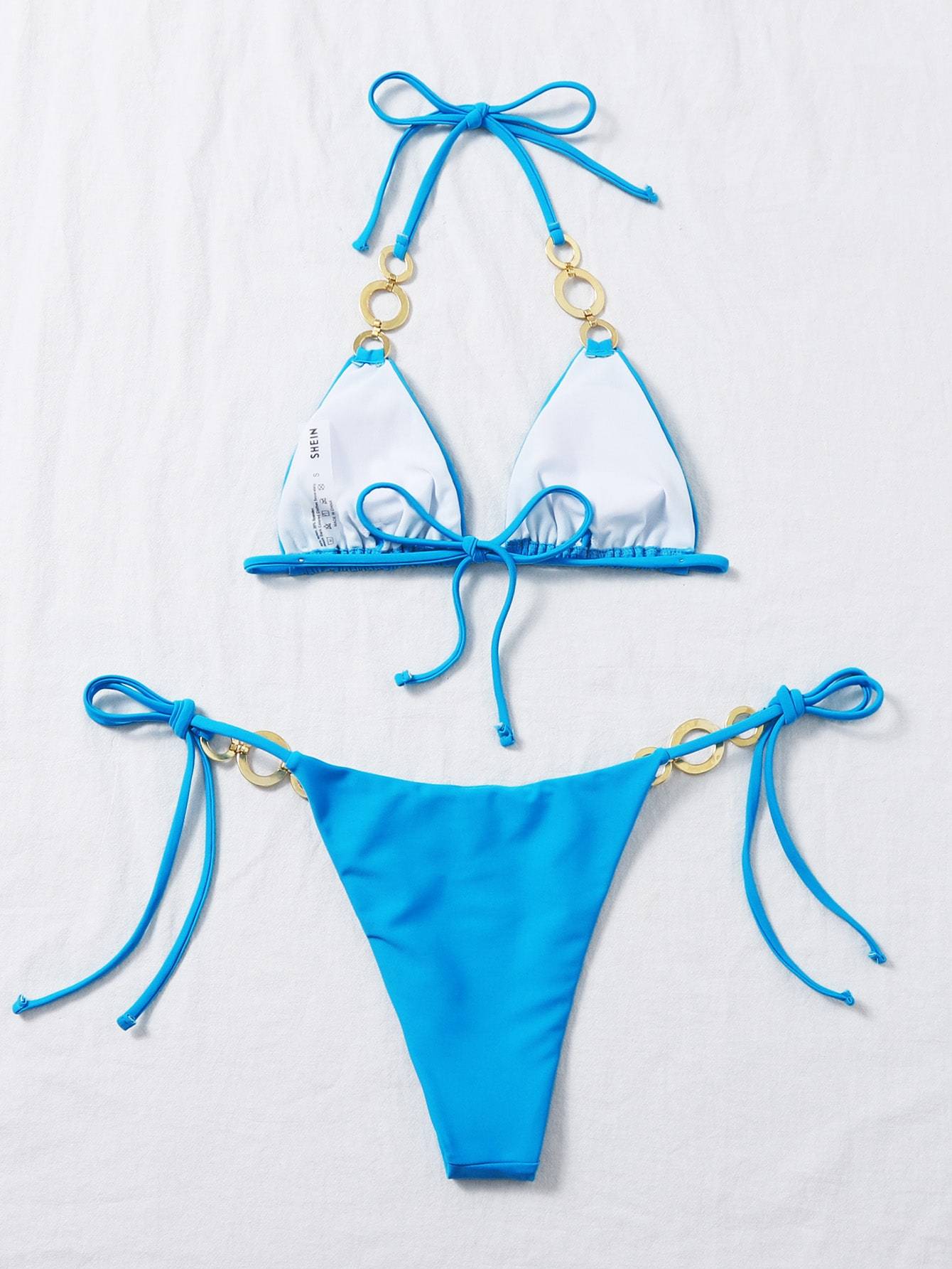 Chain Linked Halter Neck Triangle Tie Side Bikini Swimwear