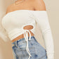 White Off Shoulder Drawstring Slim Fit Solid Top