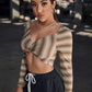 Ragan Sleeve Twist Front Striped Crop Slim Top