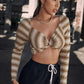 Ragan Sleeve Twist Front Striped Crop Slim Top