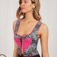 Square Neck Pin Detail Heart and Zebra Striped Tank Top