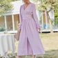 Button Front Puff Sleeve V-neck Split Thigh A-line Dress