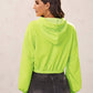 Drop Shoulder Drawstring Detail Letter Graphic Crop Hoodie Pullover