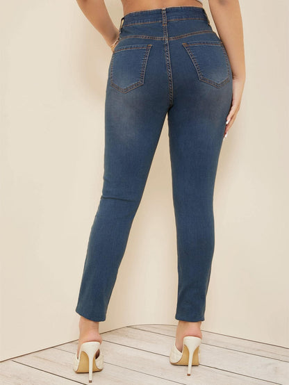 Medium Washed High Waist Cropped Skinny Jeans