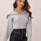 Light Grey Zipper Half Placket Ribbed Knit Sweater Top