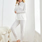 Stand Collar Solid Mock Neck Ribbed Lounge Sleepwear Set