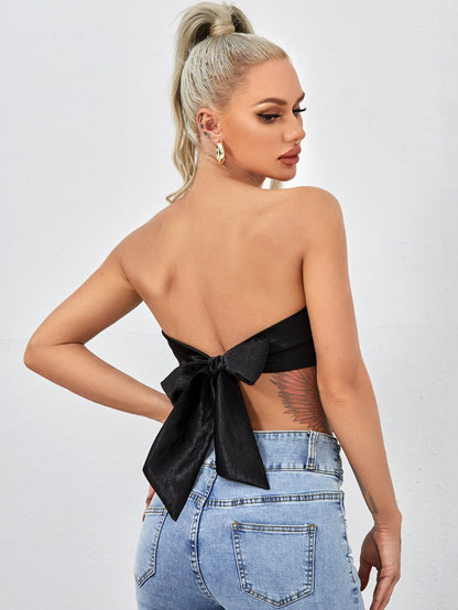 Strapless Sleeveless Tie Back Satin Bandana Top