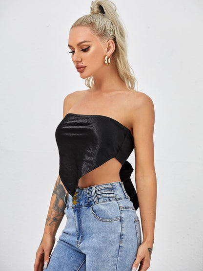 Strapless Sleeveless Tie Back Satin Bandana Top