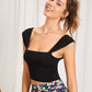 Black Sleeveless Double Square Neck Crop Knit Top
